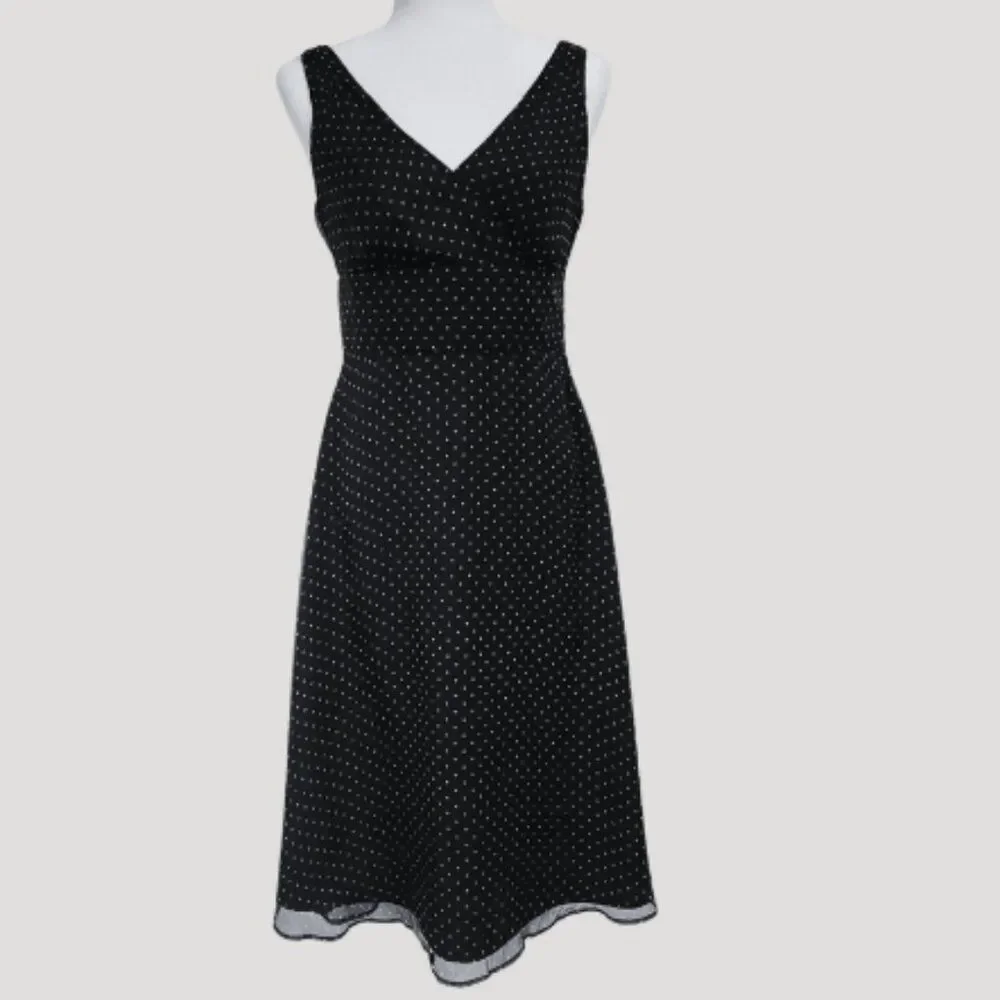 J. Crew Vintage Y2K Silk Chiffon Black Dot Empire Waist Dress Size 6 Babydoll